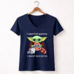 I Want Fruit Gummy I Want Buckeyes Ohio State Osu Football Baby Yoda 9 Womens V Neck.jpg