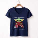 I Want Fuit Gummy I Want Sooners Oklahoma Baby Yoda Football 9 Womens V Neck 1.jpg