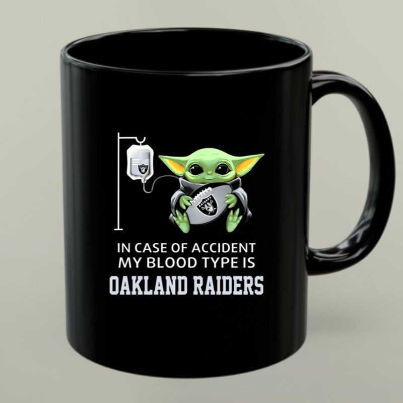 In Case Of Accident My Blood Type Is Oakland Raiders Baby Yoda Grogu 1 mug.jpg