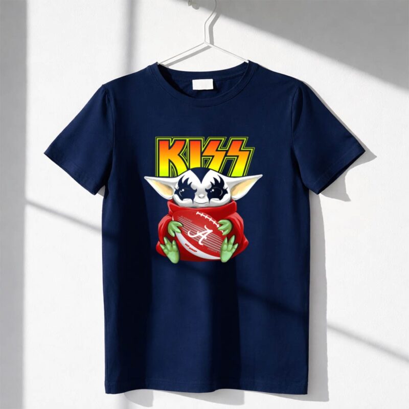 KISS Gene Simmons Baby Yoda Holding Alabama Crimson Tide Football 1 T Shirt