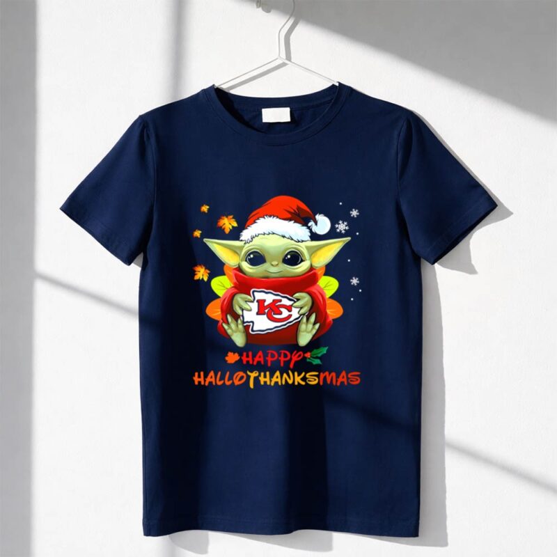 Kansas City Chiefs Baby Yoda Happy Hallothanksmas 1 T Shirt