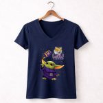 LSU Tigers Baby Yoda Football Tiger 9 Womens V Neck.jpg