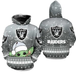 Las Vegas Raiders Baby Yoda Christmas Football AOP Hoodie 1.jpg