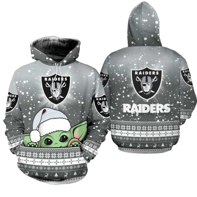 Las Vegas Raiders Baby Yoda Christmas Football AOP Hoodie 1.jpg