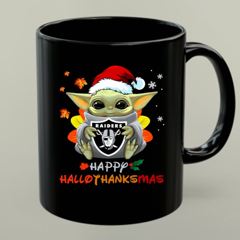 Las Vegas Raiders Baby Yoda Happy Hallothanksmas 1 mug.jpg