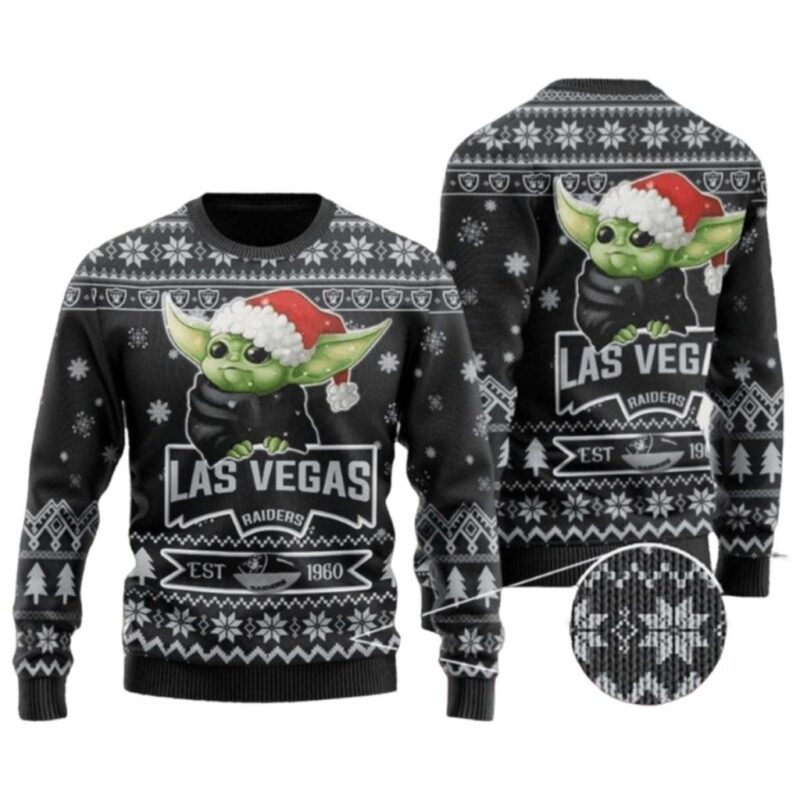 Las Vegas Raiders Baby Yoda Holiday Cheer Ugly Christmas Sweater 1.jpg