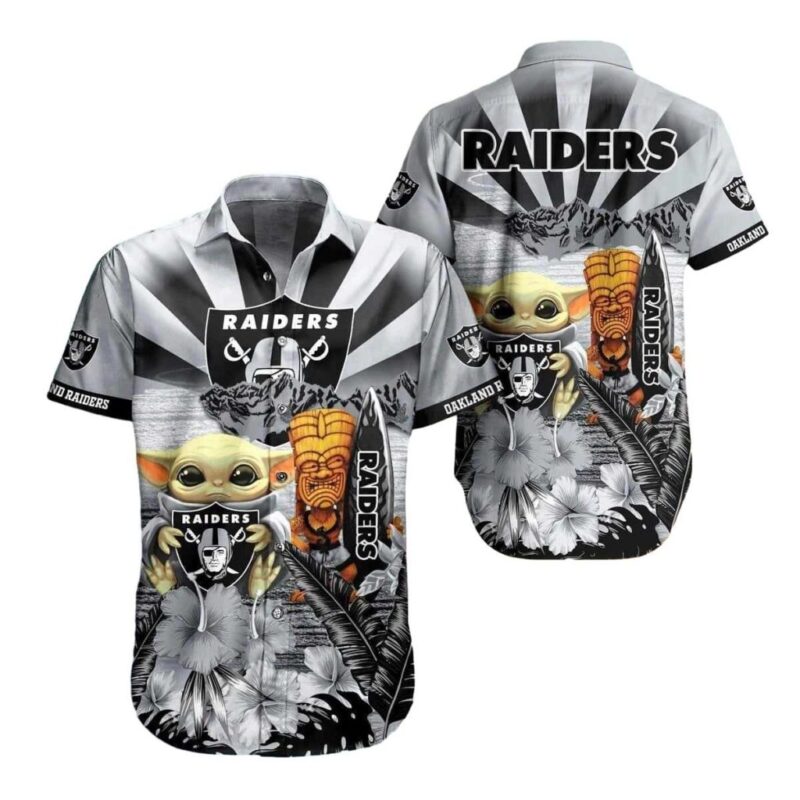 Las Vegas Raiders Baby Yoda Tiki Hibiscus Sunburst Hawaiian Shirt 1.jpg