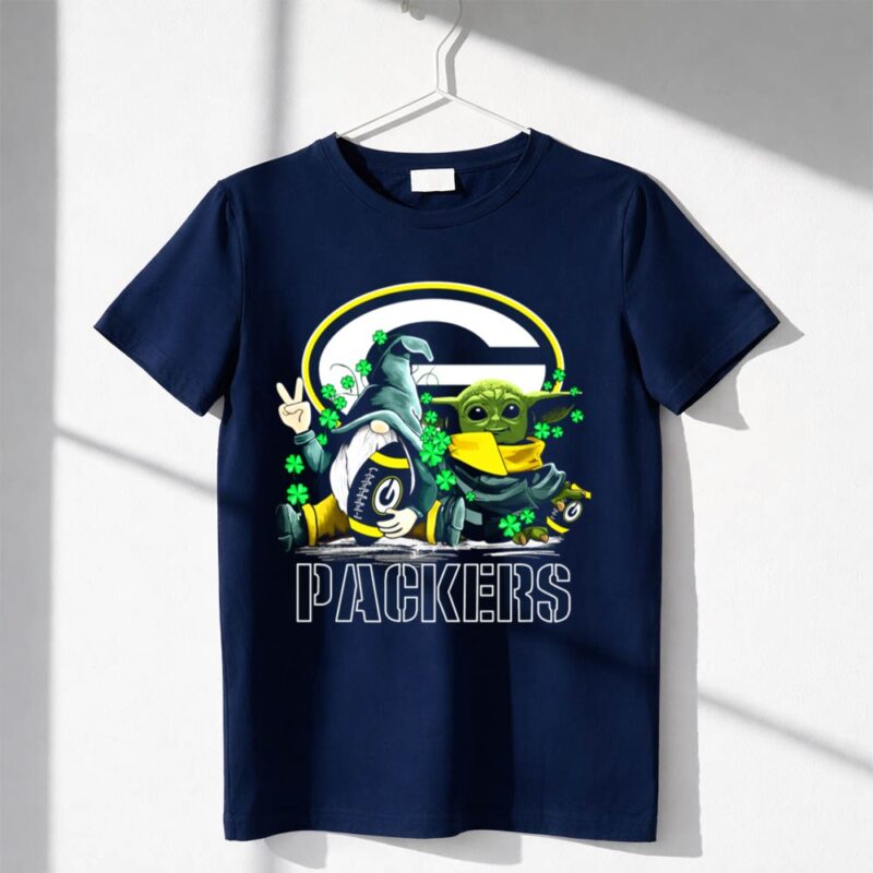 Leprechauns Gnomes Baby Yoda Packers Logo Shamrocks Hug Green Bay 1 T Shirt