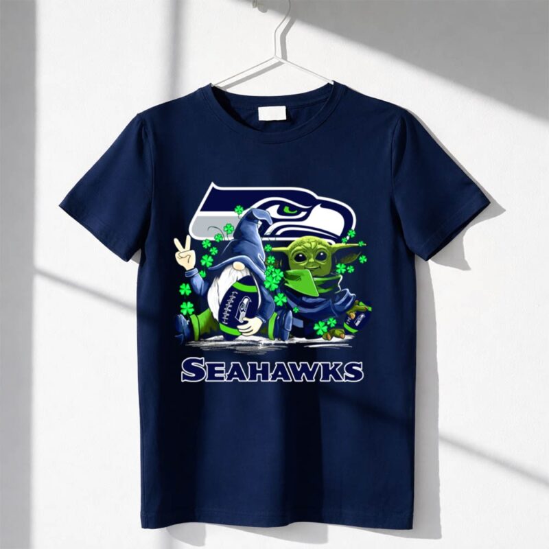 Leprechauns Gnomes Baby Yoda Seattle Seahawks Hug Football 1 T Shirt