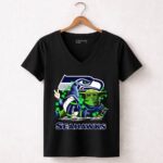 Leprechauns-Gnomes-Baby-Yoda-Seattle-Seahawks-Hug-Football-5-Womens-V-Neck