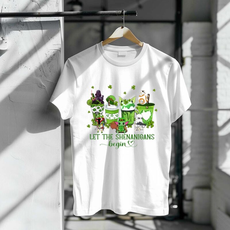 Let THe Shenanigans Beging Darth Vader Yoda Stormtroopers BB 8 and Boba Fett 1 T Shirt