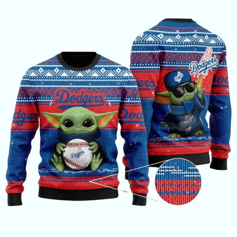 Los Angeles Dodgers Baby Yoda Christmas Ugly Sweater 1.jpg