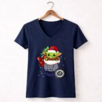Los Angeles Kings Christmas Baby Yoda Star Wars Funny 9 Womens V Neck.jpg