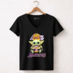 Los Angeles Lakers Baby Yoda Basketball Fan 5 Womens V Neck.jpg