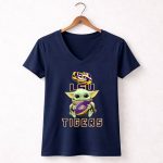 Lsu Tigers Baby Yoda Football 9 Womens V Neck.jpg