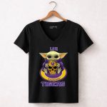 Lsu Tigers Baby Yoda Hug Skull 5 Womens V Neck.jpg