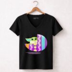 Mandalorian The Child Baby Yoda Pastel Zigzag Easter Egg 5 Womens V Neck.jpg
