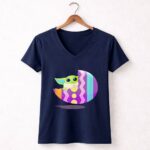 Mandalorian The Child Baby Yoda Pastel Zigzag Easter Egg 9 Womens V Neck.jpg