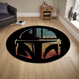 Mandalorian Warrior Helmet Vintage Round Rug 1.jpg