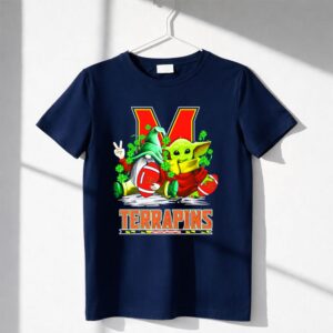 Maryland Terrapins Football St Patrick's Day Gnome And Baby Yoda Shirt