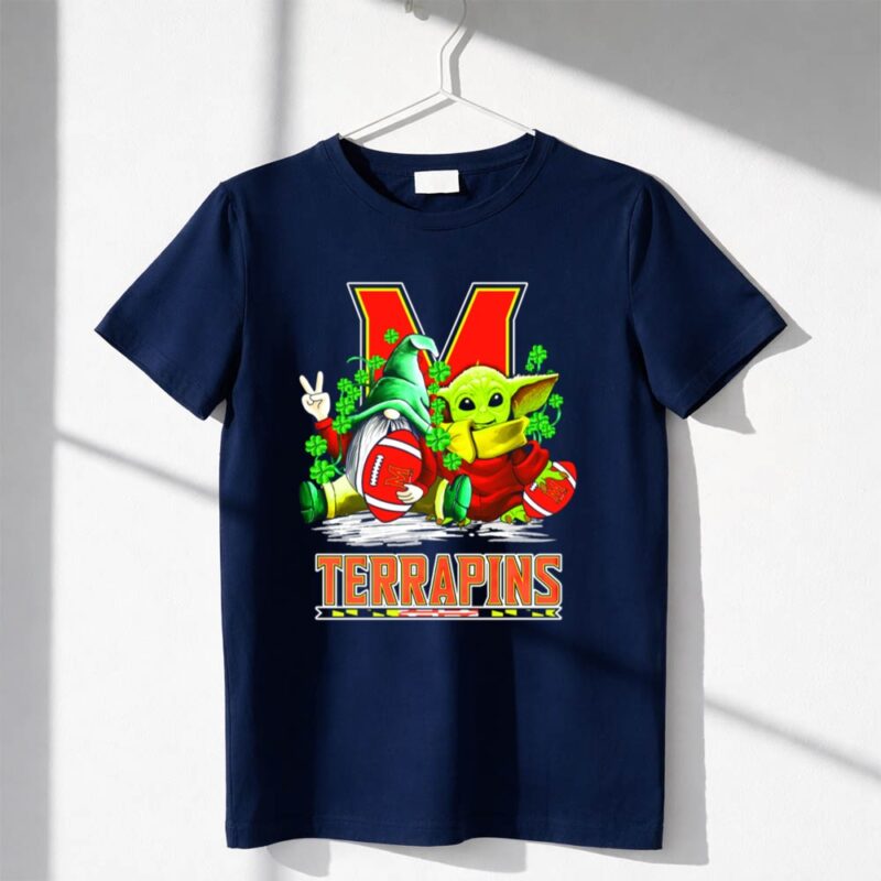Maryland Terrapins Football St Patricks Day Gnome and Baby Yoda 1 T Shirt