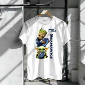 Mashup Baby Groot And Baby Yoda Hug Seattle Seahawks Star Wars Shirt