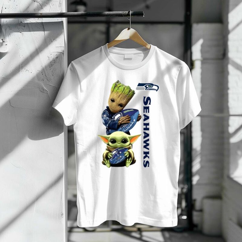 Mashup Baby Groot And Baby Yoda Hug Seattle Seahawks Star Wars 1 T Shirt