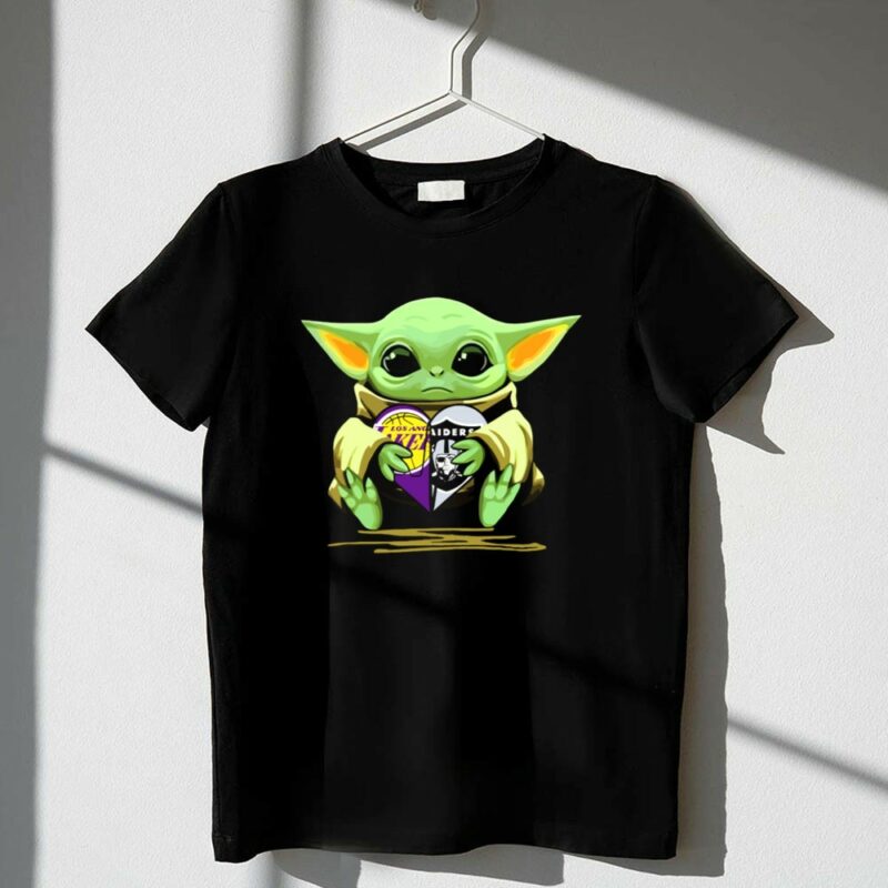 Mashup Baby Yoda Heart Los Angeles Lakers Raiders 1 T Shirt