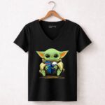 Mashup Baby Yoda Holding Buffalo Bills and Buffalo Sabres 5 Womens V Neck.jpg