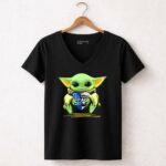 Mashup-Baby-Yoda-Holding-Heart-With-Raiders-Dodgers-Logos-5-Womens-V-Neck