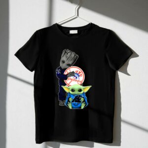 Mashup New York Yankees Groot And Panthers Baby Yoda Shirt