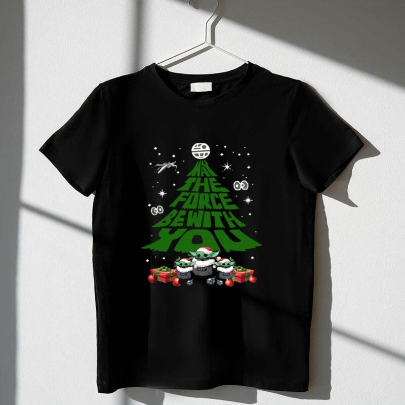 May The Force Be With You Christmas Tree Baby Yoda Ornaments Stars and X Wing 1 T Shirt.jpg