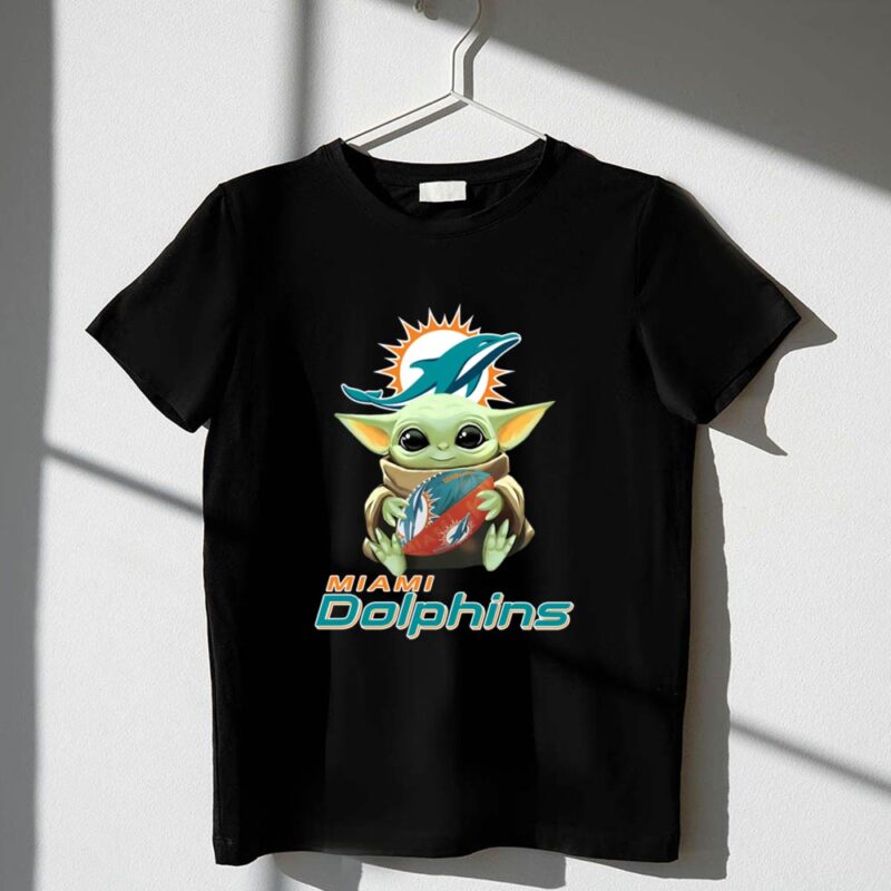 Miami Dolphins Baby Yoda Holding Football With Team 1 T Shirt.jpg