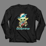 Miami Dolphins Baby Yoda Holding Football With Team 4 Long Sleeves.jpg