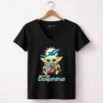 Miami Dolphins Baby Yoda Holding Football With Team 5 Womens V Neck.jpg