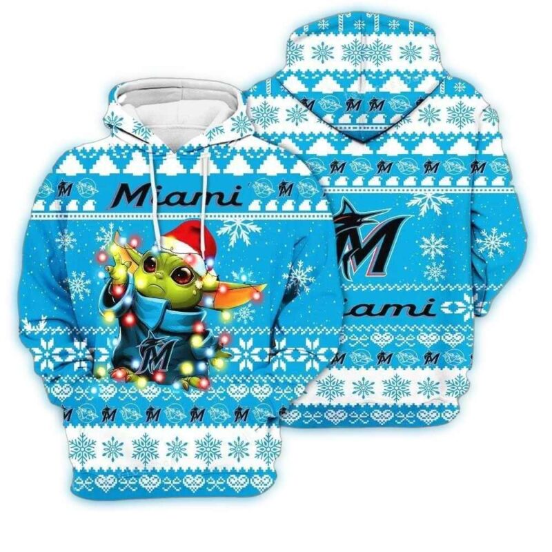 Miami Marlins Baby Yoda Star Wars Sports Football American Christmas 3D Hoodie 1.jpg