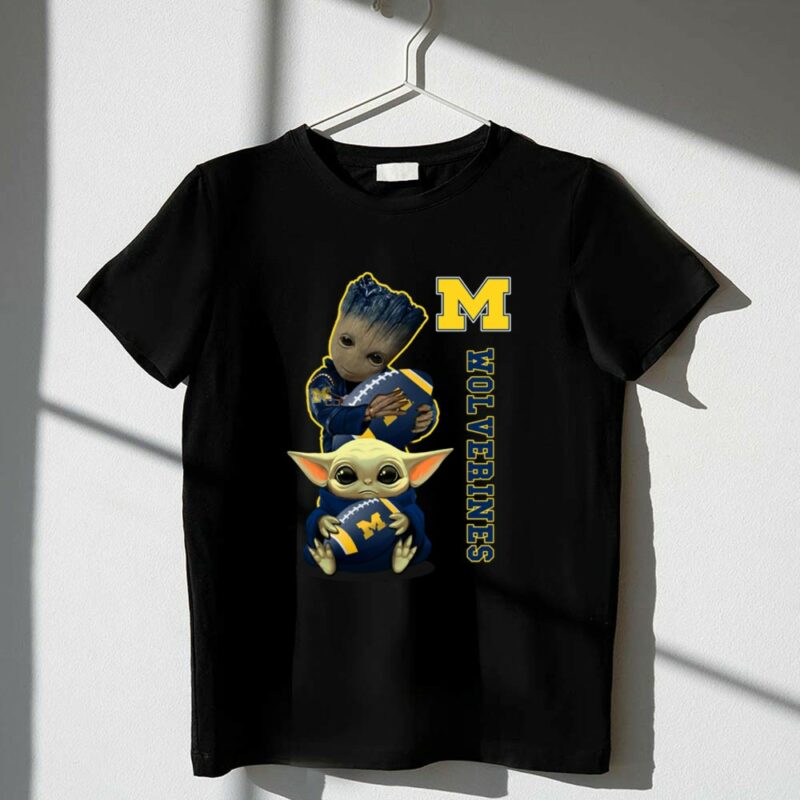 Michigan Wolverines Groot And Baby Yoda Football 1 T Shirt 2.jpg