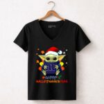New-York-Giants-Baby-Yoda-Happy-Hallothanksmas-5-Womens-V-Neck