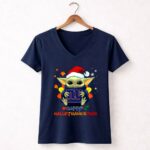 New-York-Giants-Baby-Yoda-Happy-Hallothanksmas-9-Womens-V-Neck