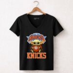New York Knicks Baby Yoda Basketball Fan 5 Womens V Neck.jpg