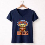 New York Knicks Baby Yoda Basketball Fan 9 Womens V Neck.jpg