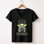 Notre Dame Fighting Irish Nd Baby Yoda Football Irish 5 Womens V Neck 1.jpg
