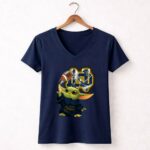 Notre Dame Irish Baby Yoda Football Lightning 9 Womens V Neck 1.jpg