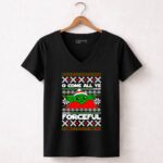 O Come All Ye Forceful Christmas Santa Hat Yoda Star Wars Ugly 5 Womens V Neck.jpg