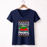 O Come All Ye Forceful Christmas Santa Hat Yoda Star Wars Ugly 9 Womens V Neck.jpg