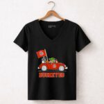Ohio State Buckeyes Darth Vader Baby Yoda Driving Star Wars Car with Flag 5 Womens V Neck.jpg