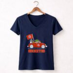 Ohio State Buckeyes Darth Vader Baby Yoda Driving Star Wars Car with Flag 9 Womens V Neck.jpg