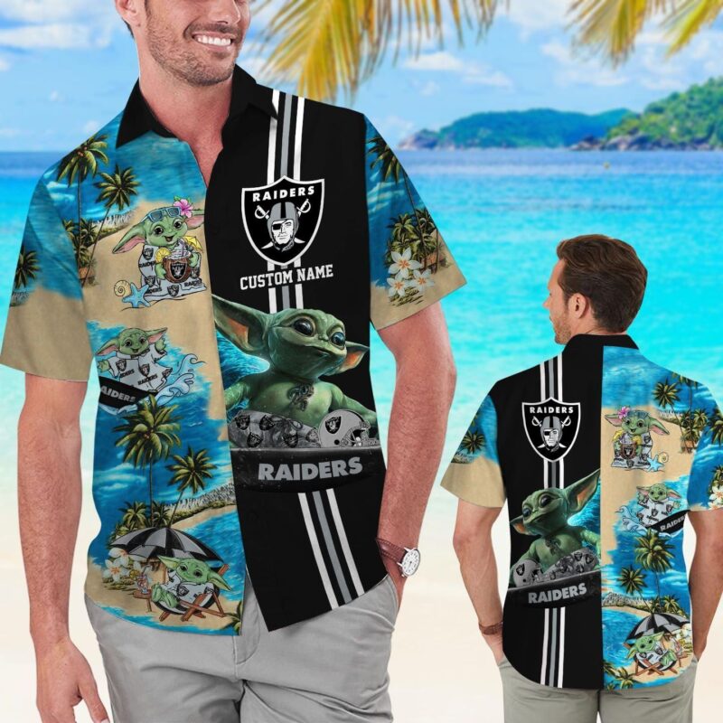 Personalized Las Vegas Raiders Baby Yoda Enjoy Vacation Tropical Hawaiian Shirt 1.jpg