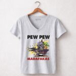 Pew Pew Madafakas Mandalorian Baby Yoda Gun Firing Scene 9 Womens V Neck.jpg