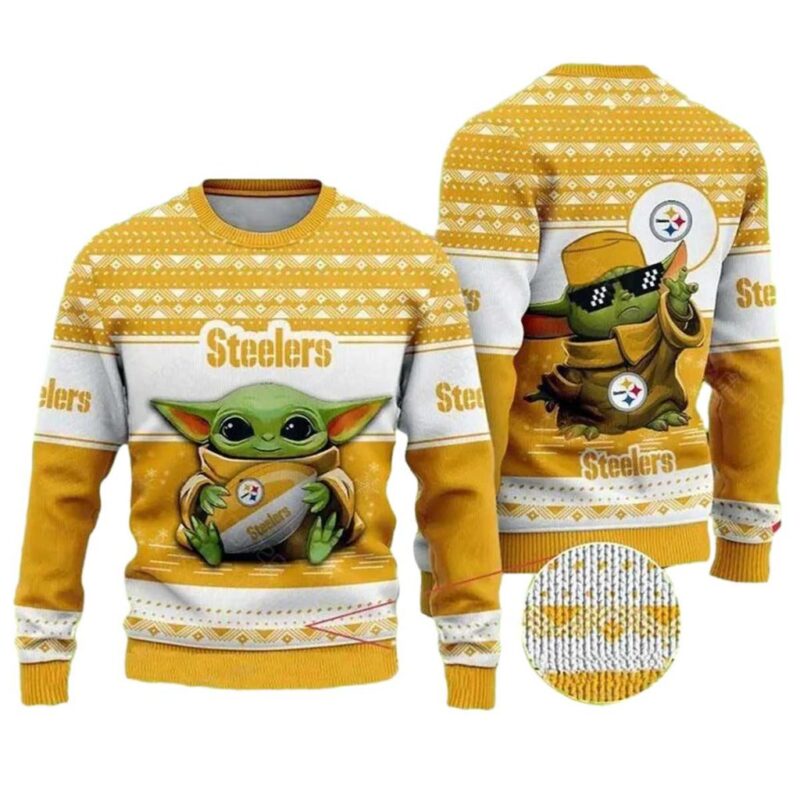 Pittsburgh Steelers Baby Yoda Hug Ball Pattern Christmas Ugly Sweater 1.jpg